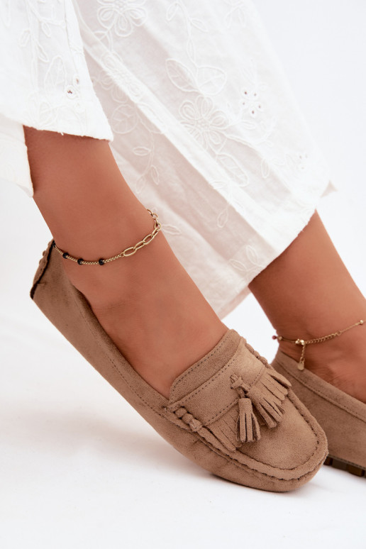 Mocassins pour femmes avec pompons en daim synthétique couleur sable Linden
