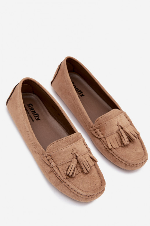 Dames loafers met kwastiki van faux suede zandkleur Linden