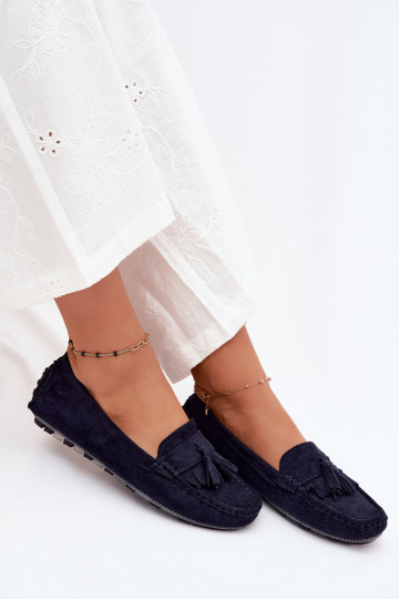 Dames loafers met kwastiki van faux suede donkerblauw Linden