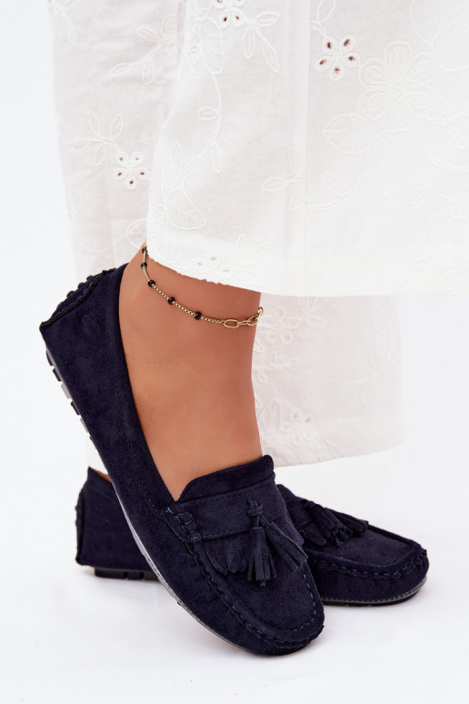 Dames loafers met kwastiki van faux suede donkerblauw Linden