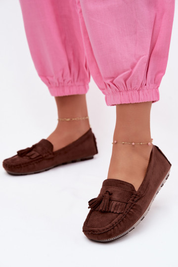 Dames loafers met kwastiki van faux suede chocolade Linden
