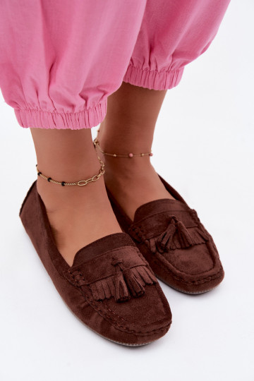 Dames loafers met kwastiki van faux suede chocolade Linden 2