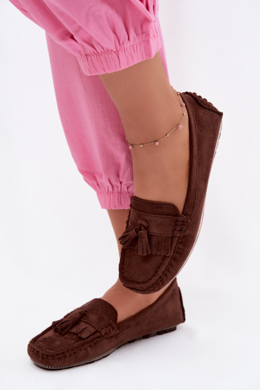 Dames loafers met kwastiki van faux suede chocolade Linden