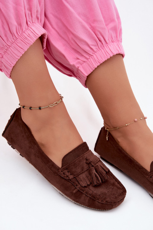 Dames loafers met kwastiki van faux suede chocolade Linden