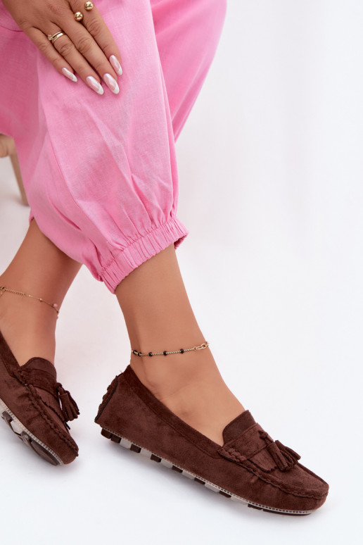 Dames loafers met kwastiki van faux suede chocolade Linden