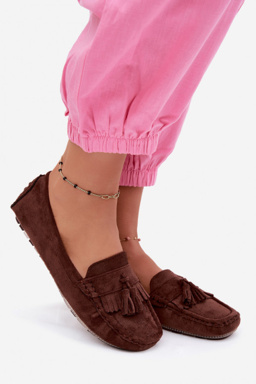 Dames loafers met kwastiki van faux suede chocolade Linden