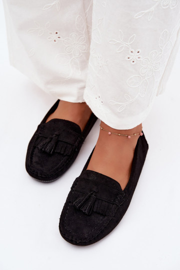 Dames loafers met kwastiki van faux suede zwart Linden