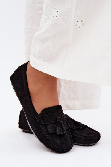 Dames loafers met kwastiki van faux suede zwart Linden 2