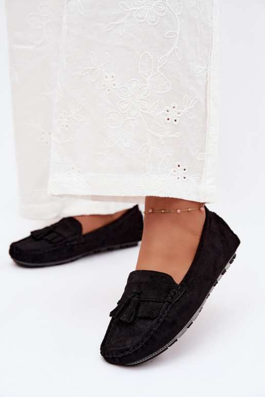 Dames loafers met kwastiki van faux suede zwart Linden