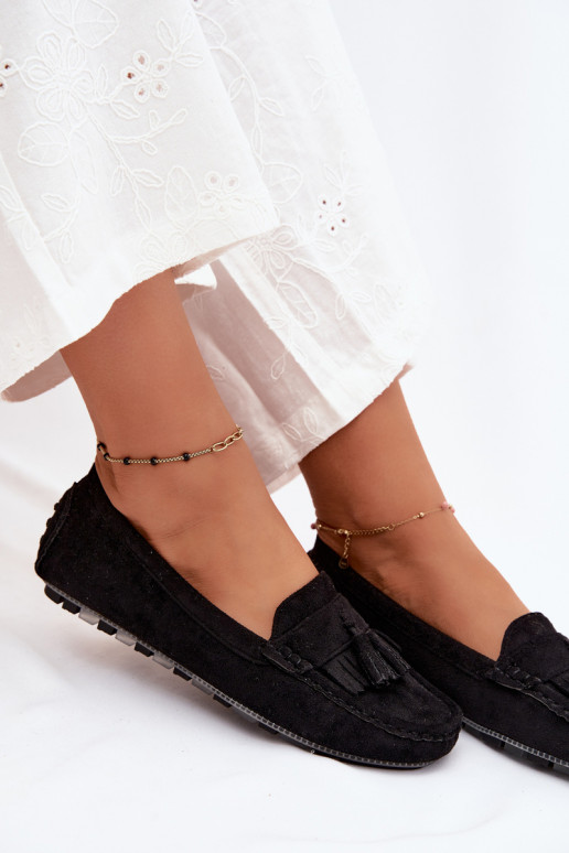 Dames loafers met kwastiki van faux suede zwart Linden