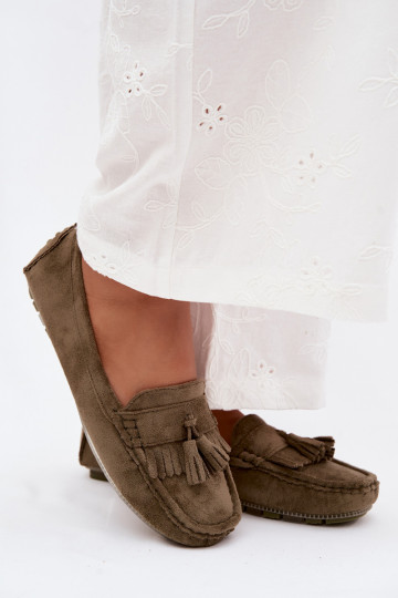 Dames loafers met kwastiki van faux suede groen Linden 2