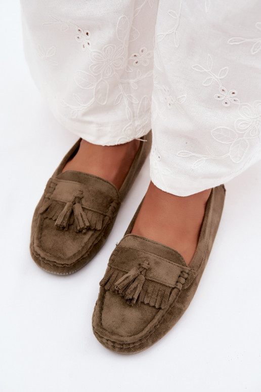 Mocassins pour femmes avec pompons en daim synthétique couleur verte Linden