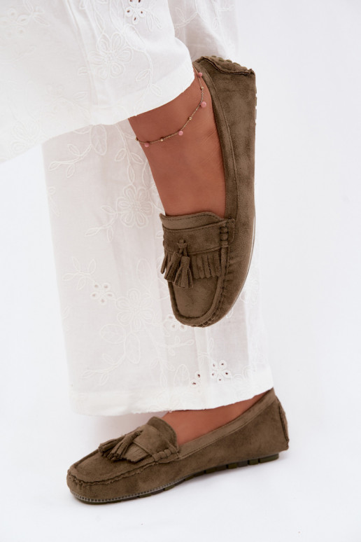 Dames loafers met kwastiki van faux suede groen Linden