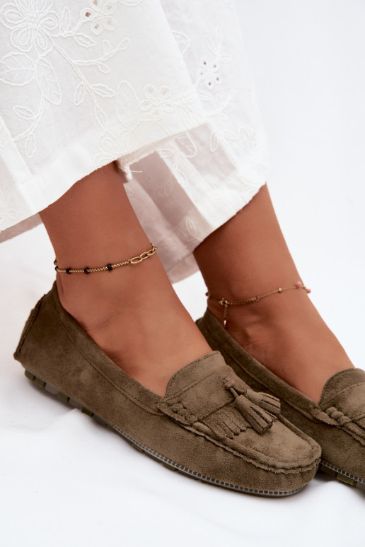 Dames loafers met kwastiki van faux suede groen Linden