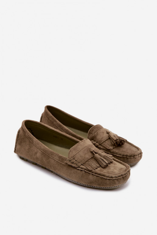 Mocassins pour femmes avec pompons en daim synthétique couleur verte Linden