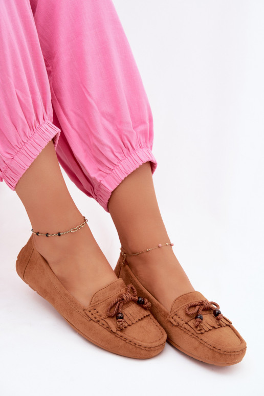 Mocassins pour femmes avec nœuds et franges en daim synthétique couleur marron Bluebell