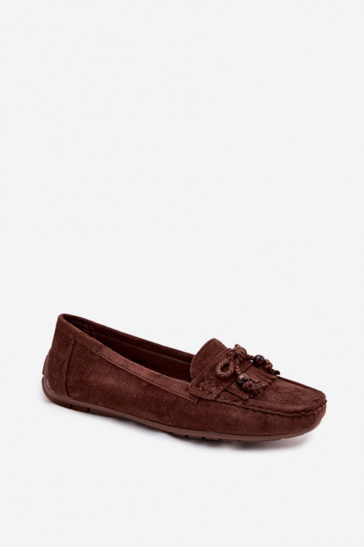 Mocassins pour femmes avec nœuds et franges en daim synthétique couleur chocolat Bluebell