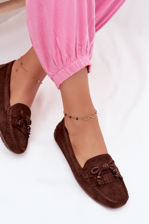 Mocassins pour femmes avec nœuds et franges en daim synthétique couleur chocolat Bluebell