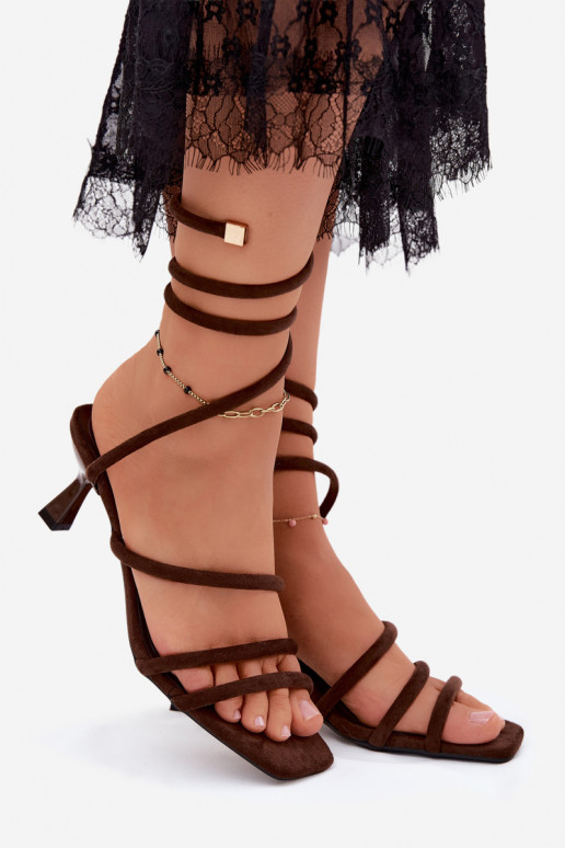 Damen Sandalen mit Absatz und Riemchen in Schokoladenfarbe Samara