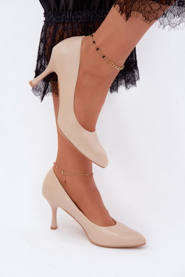 Dames hoge hakken van faux leather zandkleur Zazoo 1070