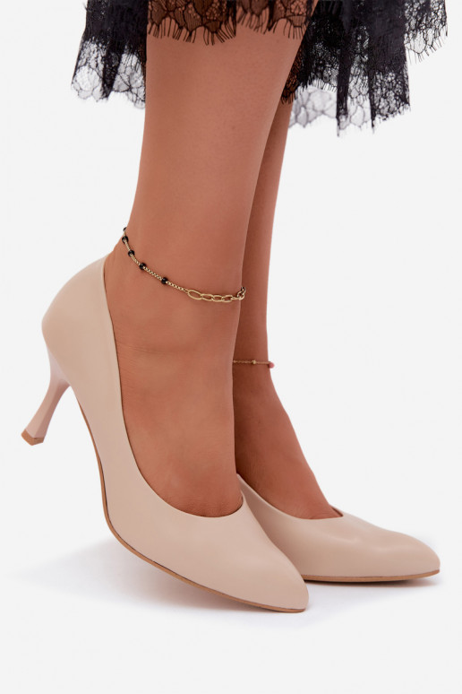 Chaussures à talons hauts pour femmes en cuir synthétique couleur sable Zazoo 1070