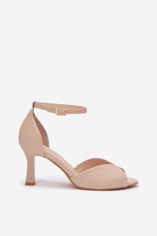 Dames sandalen met dunne hakken zandkleur Zazoo 1120