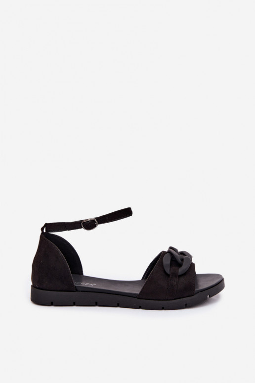 Platte sandalen voor dames met kettingen Vinceza 17320 zwarte kleur