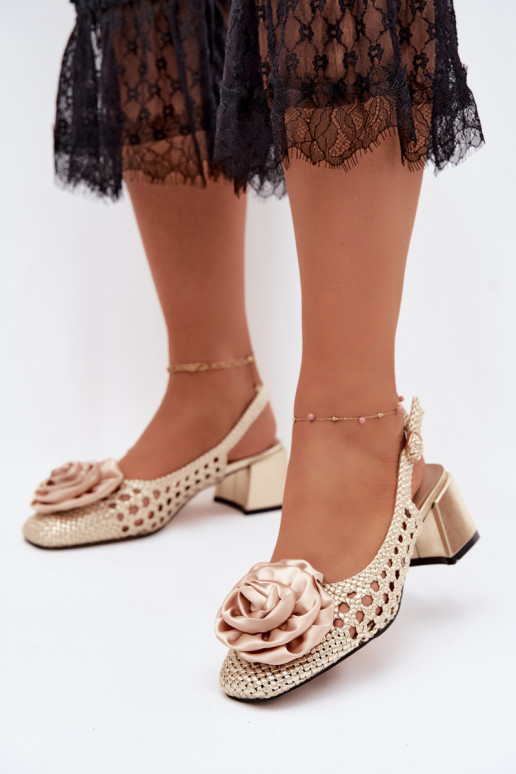 Patroon sandalen voor dames met hak en ornamenten Artiker 58C0798 gouden kleur