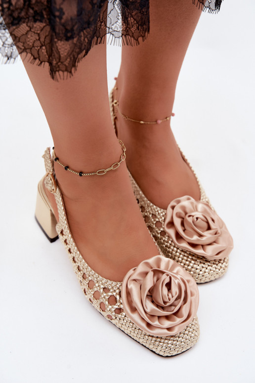 Gemusterte Damen-Sandalen mit Absatz und Ornamenten Artiker 58C0798 goldfarben