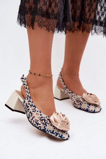 Patroon sandalen voor dames met hak en ornamenten Artiker 58C0372 zand en donkerblauwe kleur 2