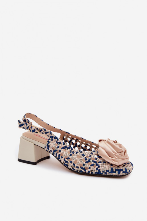 Sandales pour femmes à motifs avec talons et ornements Artiker 58C0372 couleur sable et bleu foncé