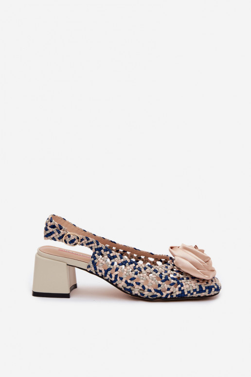 Sandales pour femmes à motifs avec talons et ornements Artiker 58C0372 couleur sable et bleu foncé
