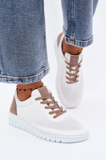 Leren sportschoenen voor dames Artiker 58C3083 witte en bruine kleur