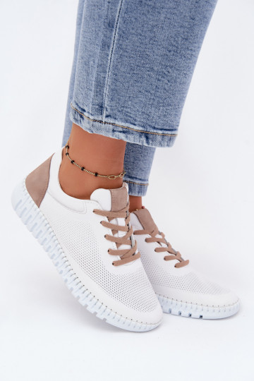 Chaussures de sport en cuir pour femmes Artiker 58C3083 blanches et brunes 2