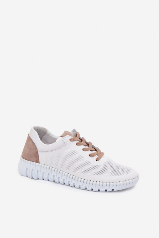 Chaussures de sport en cuir pour femmes Artiker 58C3083 blanches et brunes