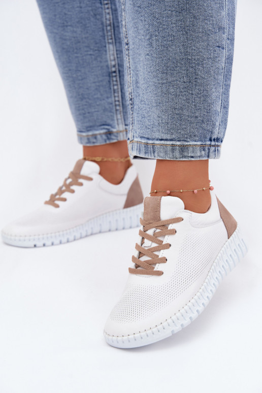 Leder-Sportschuhe für Frauen Artiker 58C3083 weiß und braun