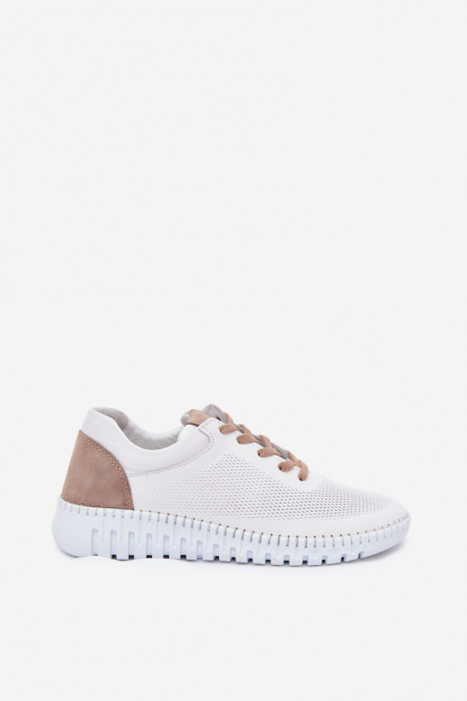Leren sportschoenen voor dames Artiker 58C3083 witte en bruine kleur