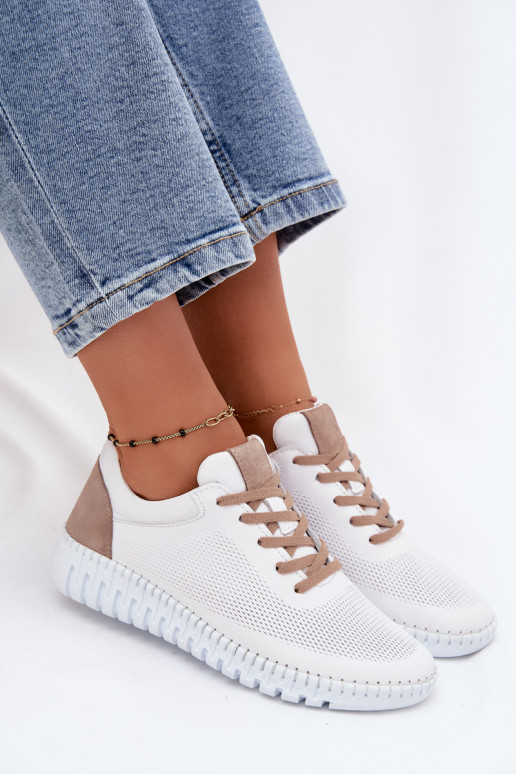 Leren sportschoenen voor dames Artiker 58C3083 witte en bruine kleur