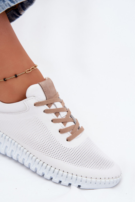 Leren sportschoenen voor dames Artiker 58C3083 witte en bruine kleur