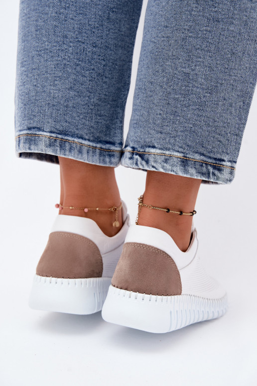 Leren sportschoenen voor dames Artiker 58C3083 witte en bruine kleur