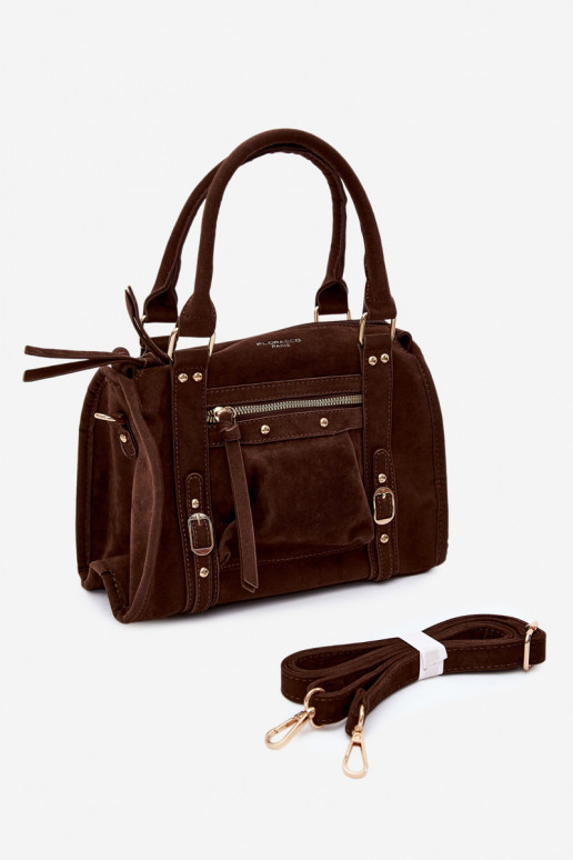 Tas van faux suede chocolade Lendra
