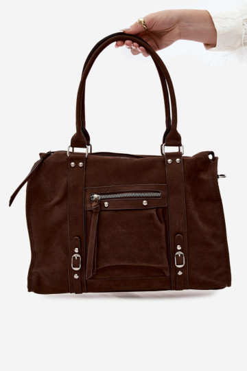 Grote tas van kunstsuède in chocolade kleur Nolita