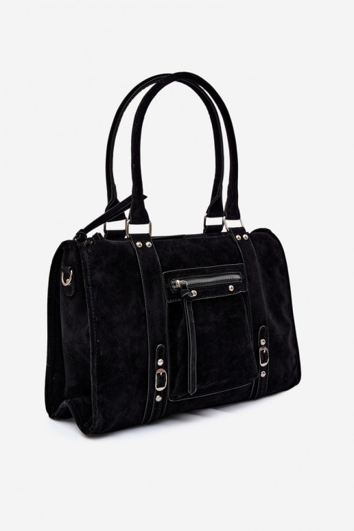 Große Tasche aus Kunstveloursleder in schwarz Nolita