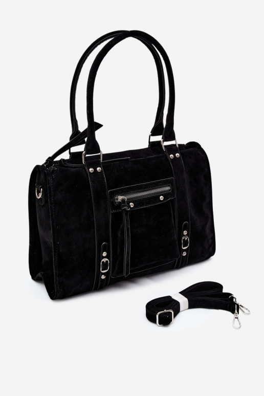 Große Tasche aus Kunstveloursleder in schwarz Nolita