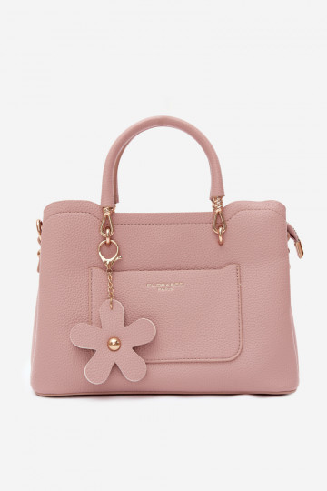 Sac en simili daim avec porte-clés et motifs floraux couleur ivoire Noomi