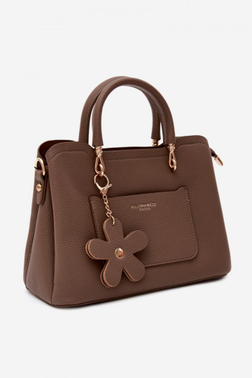 Sac en simili cuir avec porte-clés et motifs floraux couleur argile Noomi 2