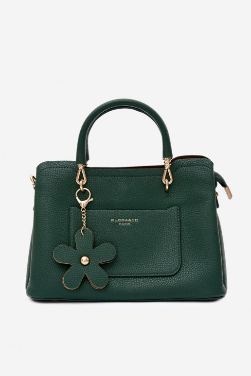 Sac à main avec porte-clés en simili cuir avec motifs floraux en vert bouteille Noomi