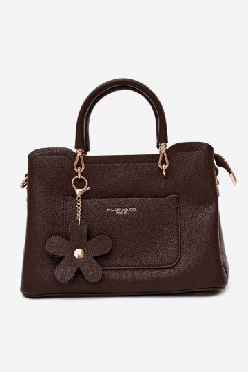 Sac à main avec porte-clés en simili cuir avec motifs floraux en chocolat Noomi