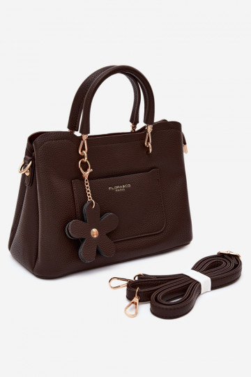 Sac à main avec porte-clés en simili cuir avec motifs floraux en chocolat Noomi 2