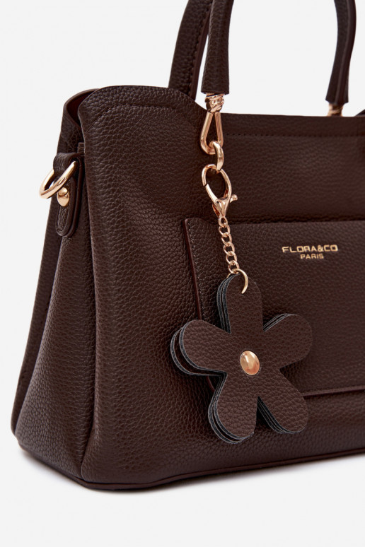 Sac à main avec porte-clés en simili cuir avec motifs floraux en chocolat Noomi
